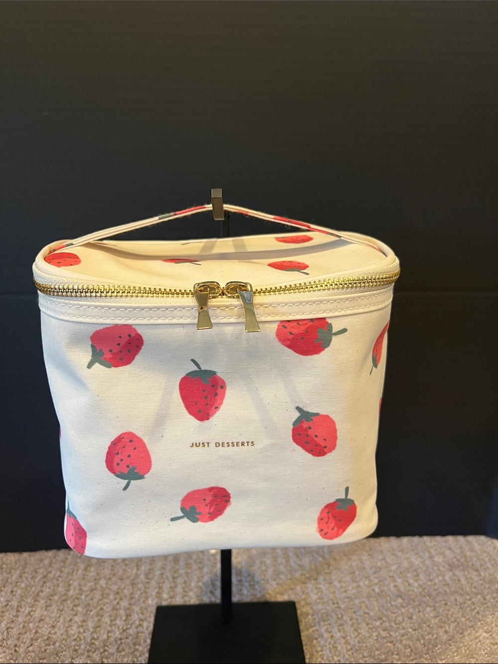 kate spade Cream Strawberry Print Lunch Bag with Gold Hardware